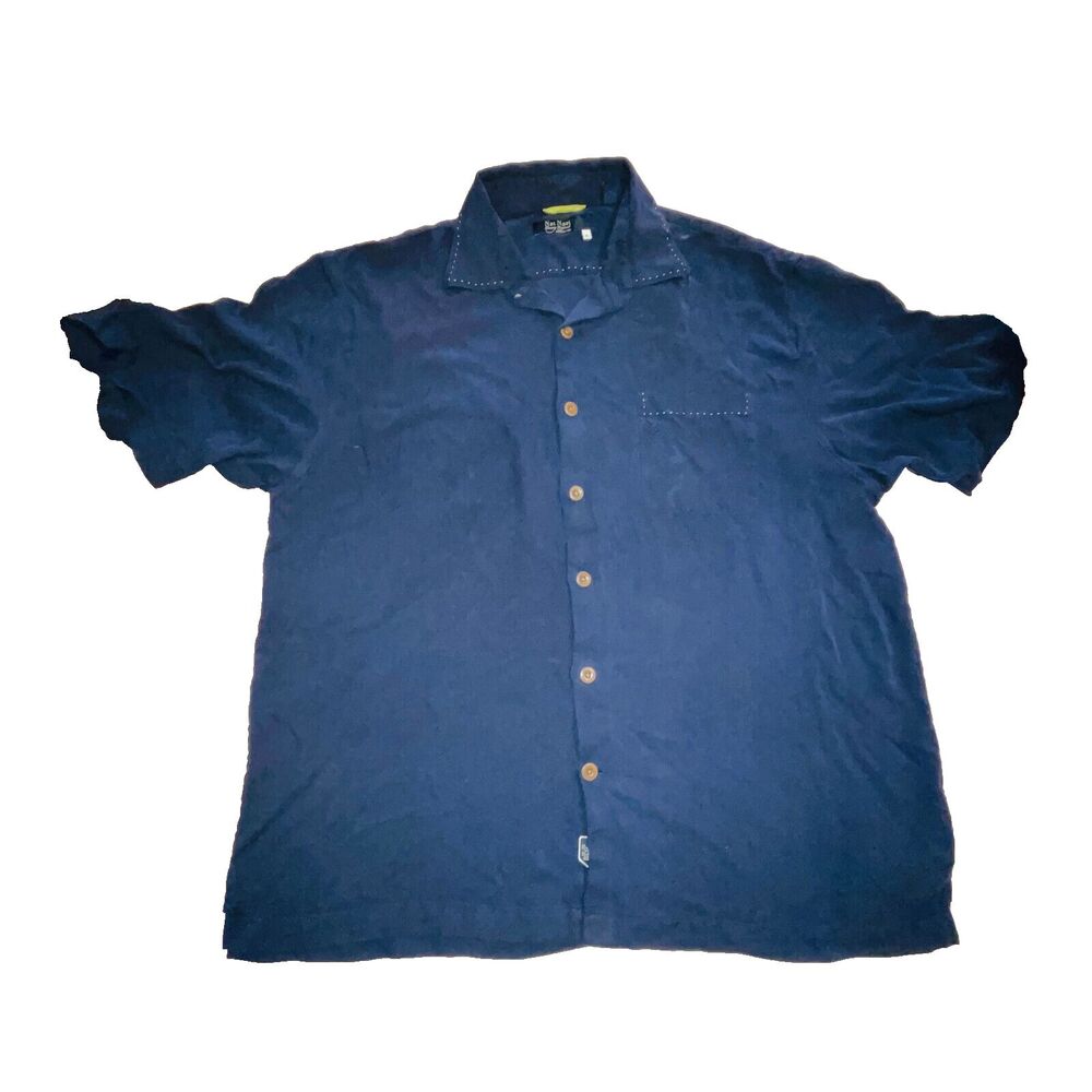 Nat Nast Shirt Mens XL Blue Embroidered Button Up Silk Camp Luxury Originals